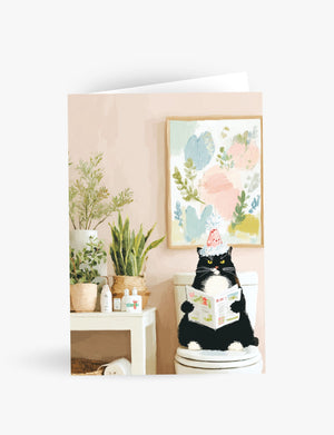 Black and White Cat on Toilet Holiday Greeting - Funny Cat Christmas Card
