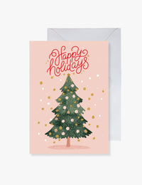 Happy Holidays Gold and Pink Tree Card