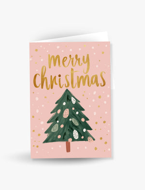 Merry Christmas Gold and Pink Tree Card