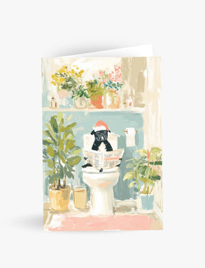 Pug on Toilet Holiday Greeting - Funny Dog Christmas Card