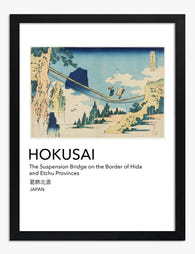 Hokusai Suspension Bridge Art Print Black