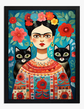 Frida & Feline Muse Art Print - Black