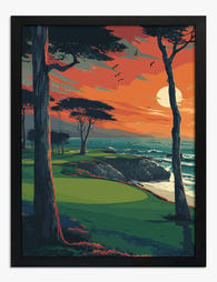 Sunset Golf Coastline Art Print - Black