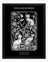 William Morris Botanical Cats Art Print - Black