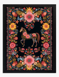 Floral Horse Elegance Art Print Black