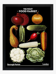 Vintage Market Veggies Art Print - Black