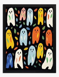 Playful Ghost Parade Art Print - Black