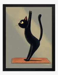 Yoga Cat Stretch Art Print Black
