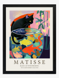 Matisse Black Cat & Goldfish Art Print - Black