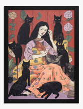Enchanted Cat Haven Art Print - Black