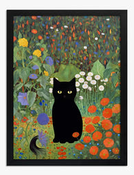 Black Cat in Klimt Garden Art Print - Black