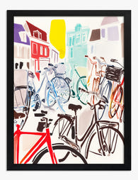 Colorful Amsterdam Bicycles Art Print Black