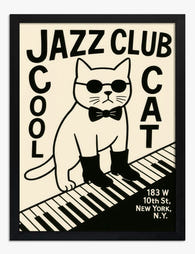 Cool Cat Jazz Vibes Art Print Black