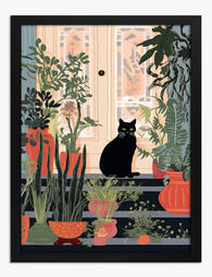 Enchanted Garden Cat Art Print - Black
