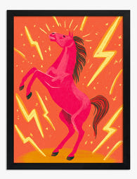 Electric Pink Stallion Art Print - Black