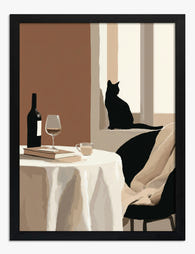 Cozy Cat & Coffee Moment Art Print Black