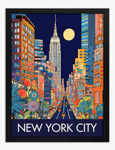 Vibrant NYC Skyline at Night Art Print - Black