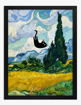 Van Gogh Cat Whimsy Art Print - Black