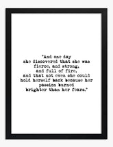 Fierce Passion Quote Art Print - Black