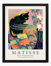 Matisse Cat & Goldfish Art Print - Black
