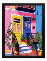 Vibrant Urban Doorway Art Print Black