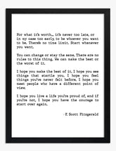 F. Scott Fitzgerald Wisdom Art Print - Black