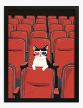 Movie Night Cat Vibes Art Print - Black