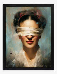 Frida Kahlo Blindfolded Portrait Art Print - Black