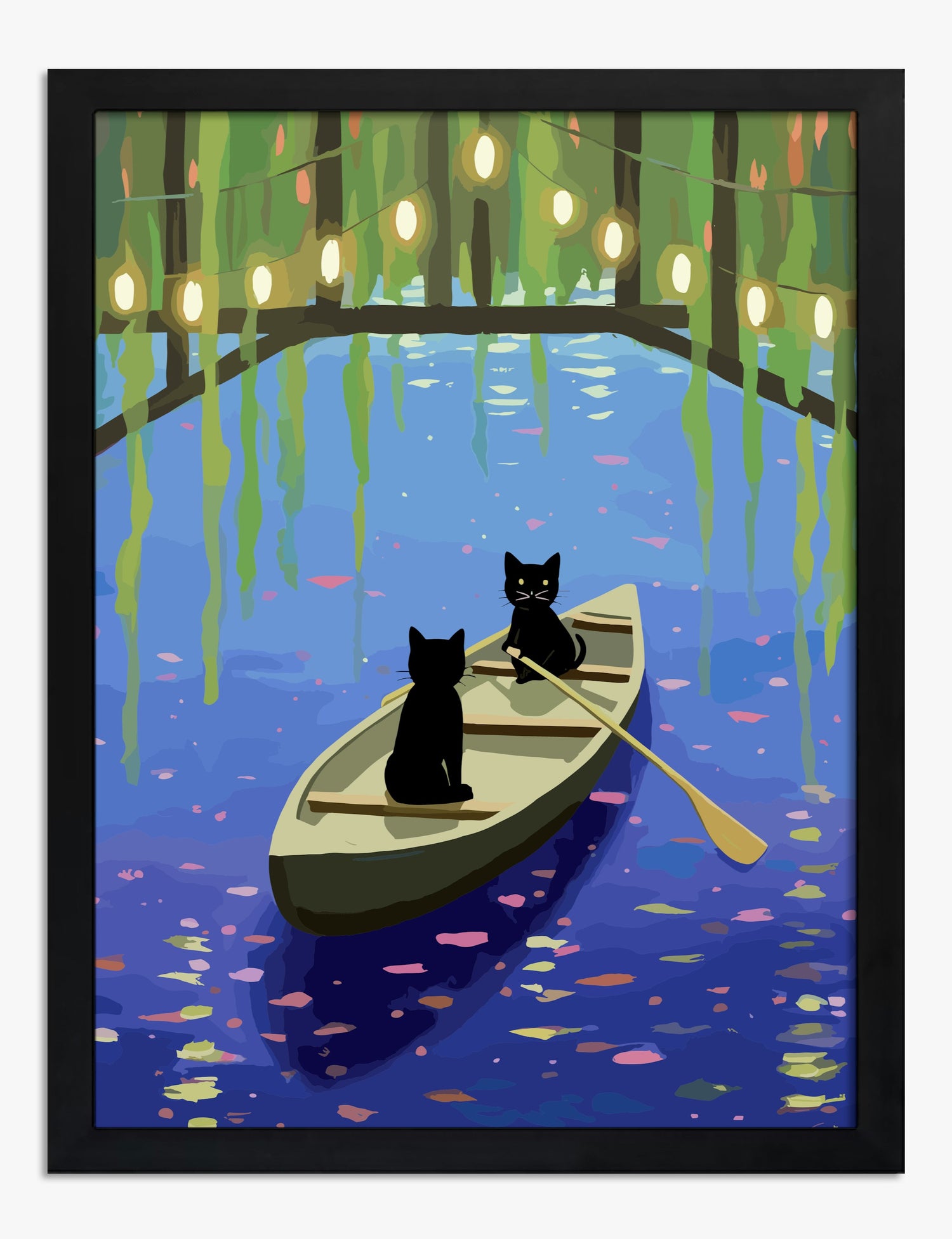 Midnight Boat Adventure Art Print - Black