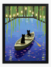 Midnight Boat Adventure Art Print - Black