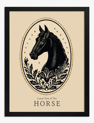 Lunar Horse Elegance Art Print Black