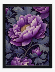 Morris-Inspired Purple Peony Art Print - Black