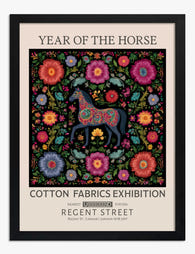 Year of the Horse Botanical Art Print Black