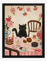 Cat’s Sweet Celebration Art Print - Black