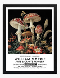 William Morris Botanical Mushrooms Art Print - Black