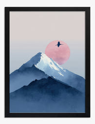 Misty Mountain Sunrise Art Print - Black