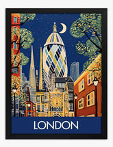 London Night Skyline Chic Art Print Black