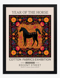 Year of the Horse Tapestry Art Print Black