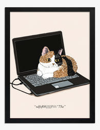 Cat Nap on the Keyboard Art Print - Black