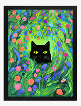 Enchanted Cat Garden Art Print - Black