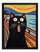 Munch-Inspired Cat Scream Art Print - Black
