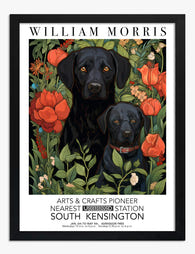 Morris Botanical Black Labs Art Print - Black