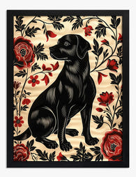 Black Lab in Bloom Art Print - Black