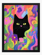 Vibrant Cat Blooms Art Print - Black