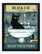 Black Cat in Sink Art Print - Black