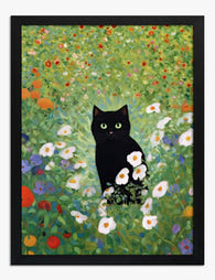 Black Cat in Klimt Garden Art Print Black