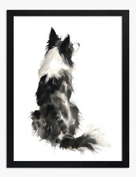 Serene Border Collie Gaze Art Print Black