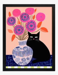 Poppy Cat Charm Art Print - Black