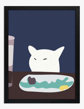 Sassy Cat Dinner Moment Art Print - Black