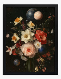 Cosmic Florals Bouquet Art Print - Black